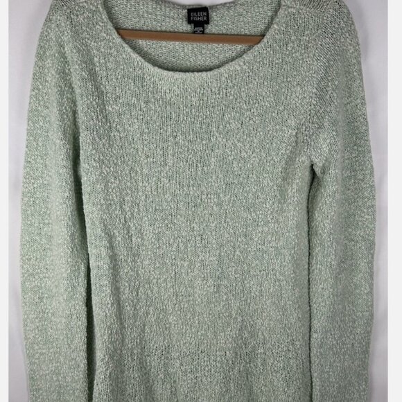Eileen Fisher Light Green Pullover Cotton Sweater Womens L Open Weave - Picture 1 of 6